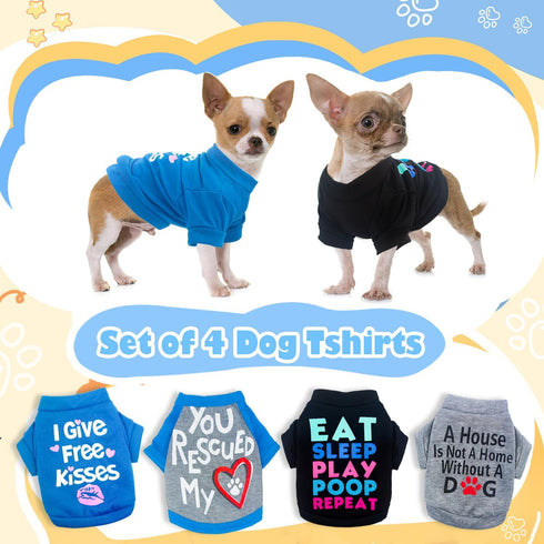 4 Pieces Dog Clothes for Small Dogs Boy Chihuahua Clothes Yorkie Teacup Clothes Spring Summer Pet Shirt Cute Puppy Clothes Outfits Dog T-Shirt (4 Pack, X-Small)
