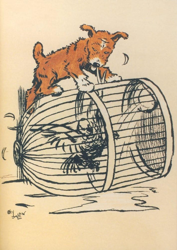 Posterazzi The Merry Puppy Book 1913 Bird-cage Poster Print by Cecil Aldin, 18 x 24