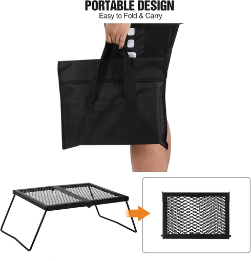 REDCAMP Heavy Duty Folding Campfire Grill Steel Grate, Portable Cooking Rack Over Fire Pit with Carry Bag