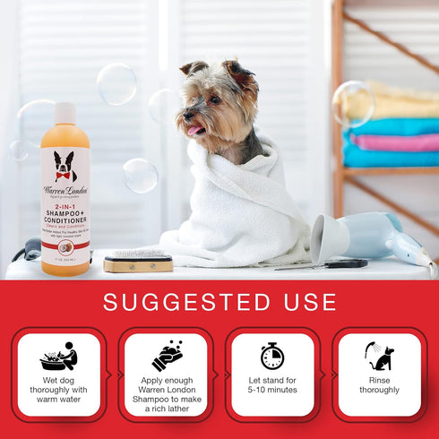 Warren London 2in1 Pet Shampoo and Conditioner for Dogs, Puppies & Cats - Best for Dry Itchy Skin, Gallon Size