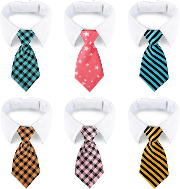 Segarty 6pcs Adjustable Dog Neck Ties, Classy Stripped Neck Tie with White Dog Collar for Small and Medium Pets