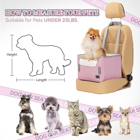 25lbs PETSFIT Dog Car Seats for Small Dogs, Portable Puppy Car Saet for Car with Clip-On Leash, Adjustable Straps