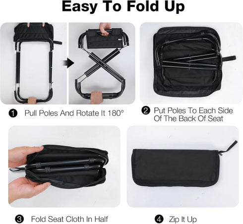 16" 350lbs Foldable Portable Camping Stool Heavy Duty for Adults, Lightweight Travel Stool with Carry Bag, Black