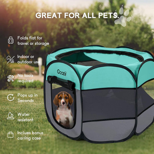 Goozii Pet Cat Playpen for Indoor Cats Enclosed, Puppy Dog Play Pen for Outdoor Travel Camping (Medium Size, Green