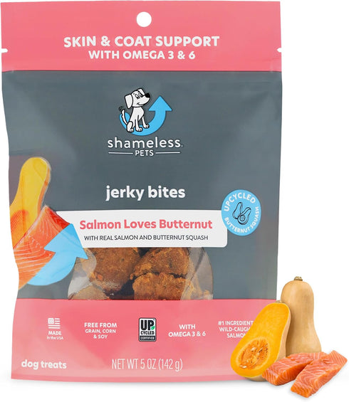Shameless Pets Jerky Dog Treats, Salmon Loves Butternut, Healthy Chews for Skin & Coat, 1-Pack
