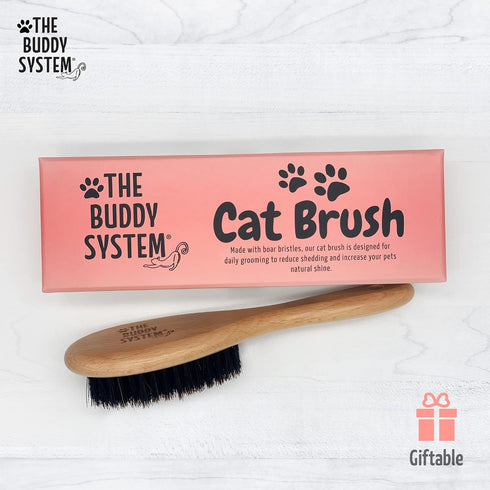 The Buddy System Cat Brush, Professional Grade Daily Grooming Hairbrush with Boar Bristle, Wooden Handle (1 Pack)