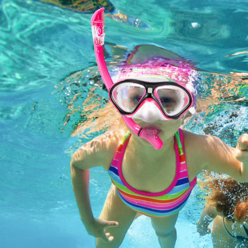 Kids Snorkeling Set, Children Mask Fin Snorkel Gear with Adjustable Flippers & Travel Bags