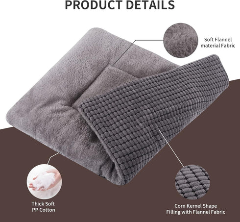 Reversible Dog Bed Mat, Plush and Corn Velvet Soft Warm Pet Cushion, Washable Sleeping Mattress for Small Medium Large