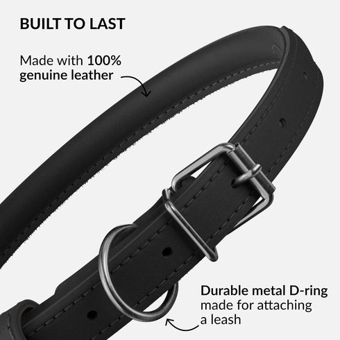 CollarDirect Rolled Leather Dog Collar, Handmade Genuine Leather, Soft Padded Round Collar for Small Large Dogs, 13