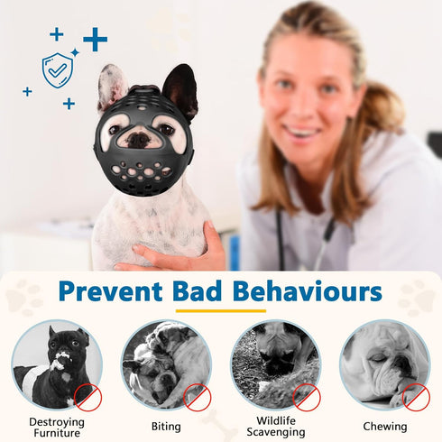 BARKLESS Short Snout Dog Muzzle, Soft Silicone Flat Faced Muzzle for French Bulldog, Shih Tzu, and Pug Grooming.