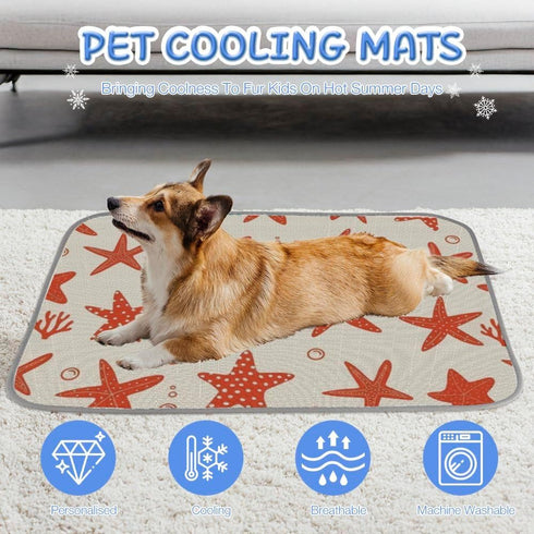 imiBBWQu Summer 27" 22" Dog Cooling Mat Starfish Red Yellow Floral Coliing Mat Washable Cooling Pad Pet Beds for Large