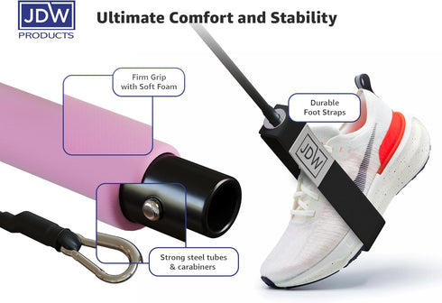 JDW Enterprises Pilates Bar Kit, 2 Standard & 2 Strong Bands for Full-Body Workout, Storage Bag Included