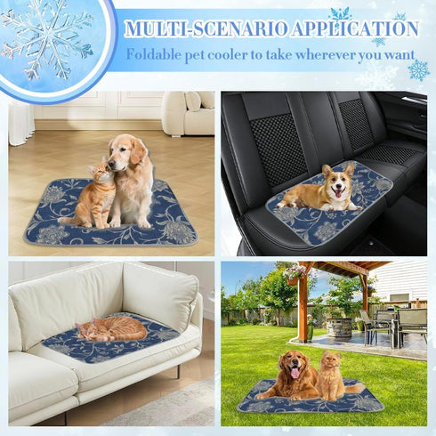 Generic 28" X22" Dog Cooling Mat Outdoor Ice Silk Cooling Mat for Dogs Large White Butterflies Large Dog Bed Washable
