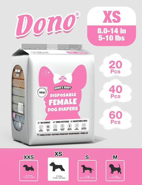 Female-40PCS, Dono Dog Diapers Disposable Female Dog Period Diaper for Heat with Wetness Indicator, Super Absorbent