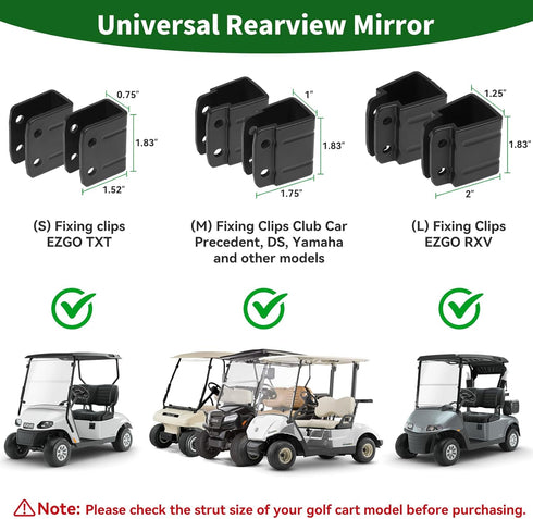 Golf Cart Side Mirrors - Universal Folding Rear View Mirror for 0.75"-1.25" Square Rail, Fits EZGO and Club Car