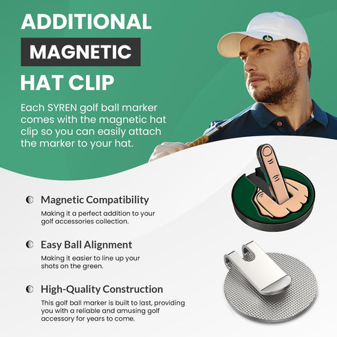 Green Middle Finger Golf Putter Head Covers & Ball Marker - Premium Protector with Magnetic Closure | Funny Golf Gifts