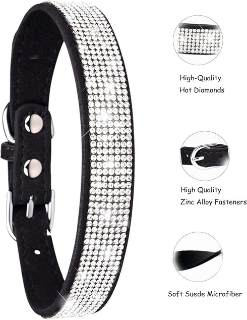 Dog Collar for Small Medium Large Dogs, Bling Girl Dog Collars, Pink Rhinestone Puppy Collars, L, Black