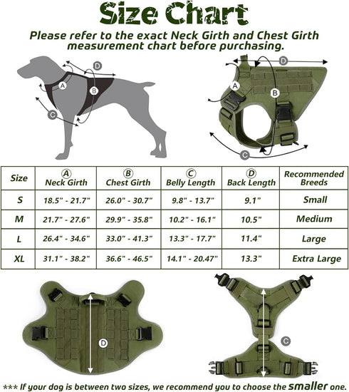 rabbitgoo Tactical Dog Harness for Large Dogs, Heavy Duty No-Pull Vest for Training, Green XL