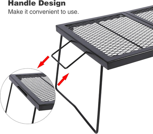 Portable Heavy Duty Steel Folding Campfire Grill Grate for Outdoor Cooking Fire Pit, Black Folded in Half