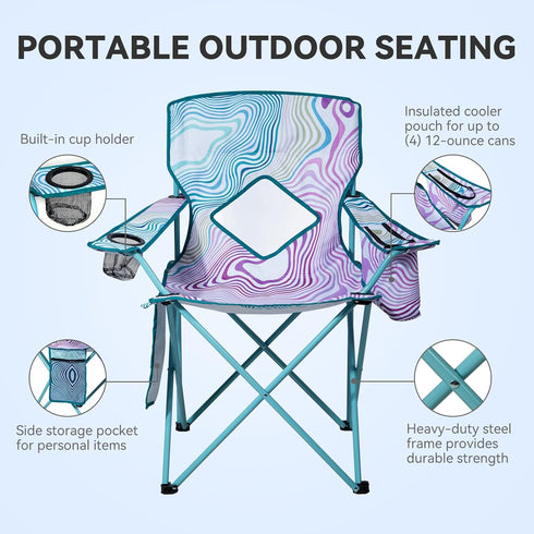 2 Pack 2 Pack) Nazhura Folding Camping Chair with Cooler Pouch, Mesh Backrest and Cup Holder Pocket (Flower