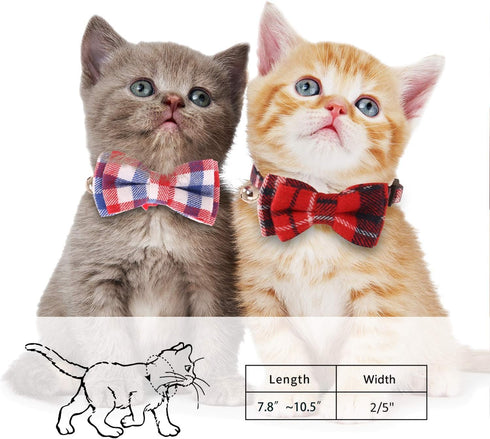 KUDES 2 Pack Cat Collar Breakaway - Adjustable Bow Tie and Bell for Kitty and Puppies, 7.8-10.5 Inch