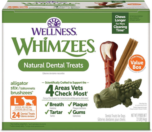 WHIMZEES by Wellness Value Box 24 Count | Long Lasting Natural Grain Free Dog Chews for Dogs 40-60 Lbs