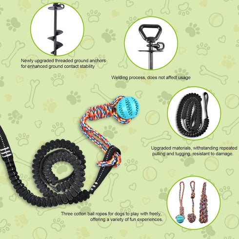 3 Tether Tug Outdoor Dog Toy with Upgraded Steel Stake & Adjustable Safety Rope, Includes Chew Toys , Durable