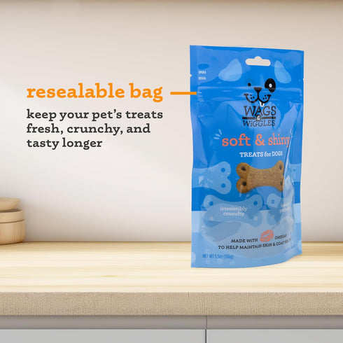 Wags & Wiggles Soft & Shiny Treats for Dogs - Chicken Flavor, 5.5 oz Resealable Bag for Skin & Coat Support