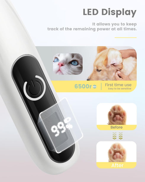 35dB Trimmer, Trimmer PAPMINI Dog Grooming Kit with LED Display, Ultra-Low Noise Dog Paw Cordless Hair for Paws, Ears