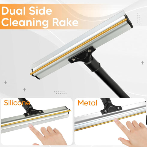 Dual Side Pet Hair Remover Tool, Adjustable Carpet Rake with Copper Serrated & Silicone Edge