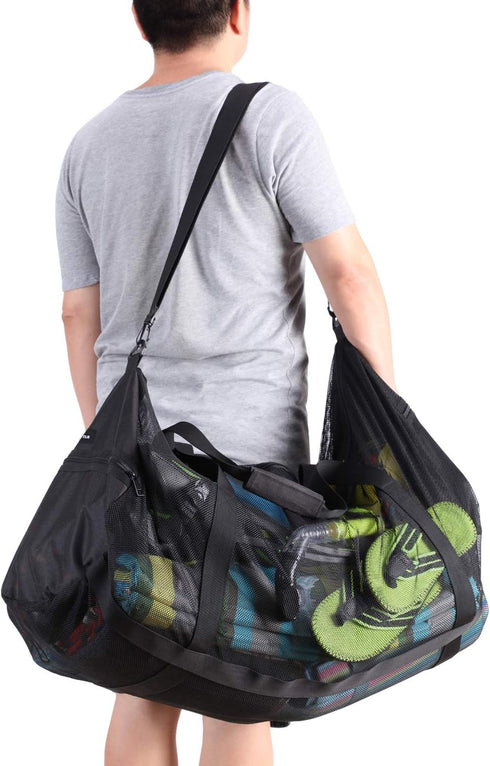 Large Lightweight Beach Bag with Zipper, Mesh Bag for Swimming Pool Sand Toys