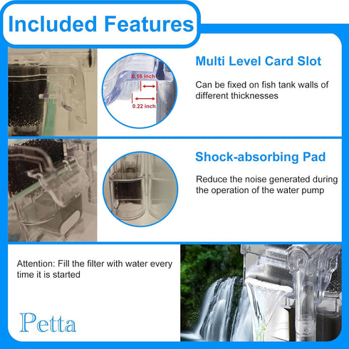 Quiet Hang on Aquarium Filter for Betta, Slim HOB Fish Tank Filter for 3-10 Gal Aquascaping with 1 Pre-Filter Sponge
