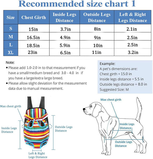 Dog Carrier Legs Out Front Pet Carrier Backpack Adjustable Puppy Cat Small Bag with Shoulder Strap and Sling for Traveling Hiking Camping Outdoor (XL, Rainbow)