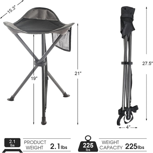 225 lbs Portal Tall Folding Tripod Stool for Outdoor Camping Walking Hunting Hiking Fishing Travel, Support