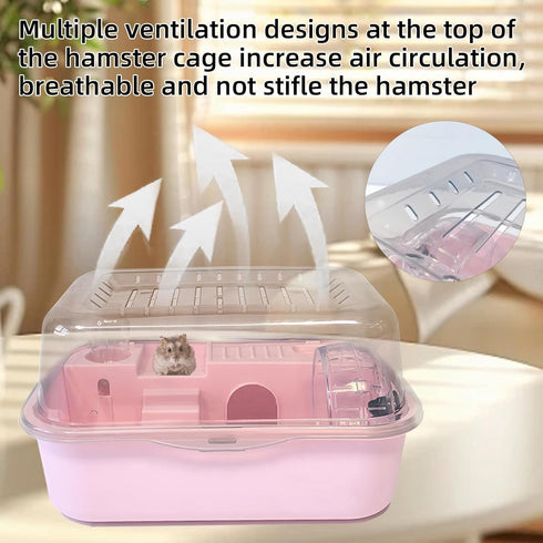 Set Hamiledyi Dwarf Hamster Cage Clear Plastic Small Hamster Cage Portable Carrier with Water Bottle Exercise Wheel
