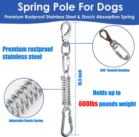 Outdoor Dog Bungee Tug Toy - Spring Pole Rope Tether for Aggressive Chewers, Interactive Solo Play for Large Dogs