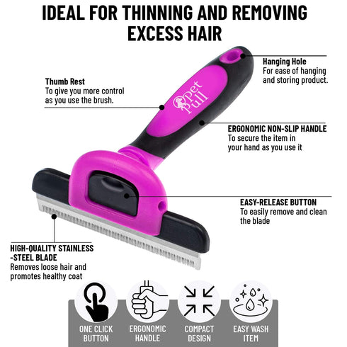 Pet Deshedding Tool Cleaning Brush, Stainless Steel Knot Detangler Comb for Dogs & Cats, Reduces Shedding