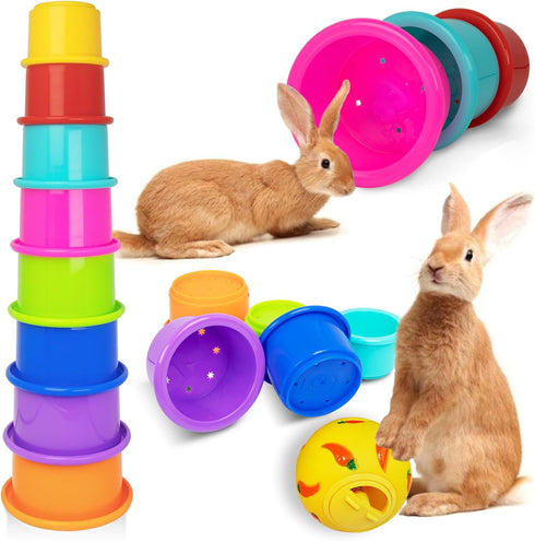 Iffitya 8 Pcs Colorful Stacking Cups and a Ball for Rabbits, Colorful Bunny