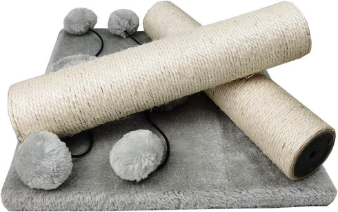 Dimaka 29'' Cat Scratching Post - Natural Sisal Rope Scratcher Post with 4 Dangling Toy Balls for Large Cats (Grey)