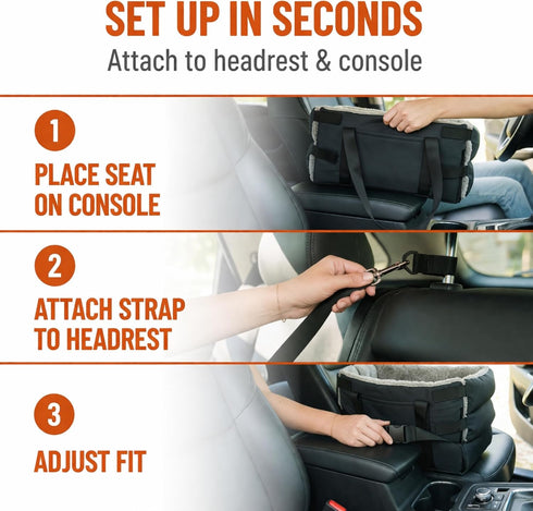 Carver Park Center Console Dog Seat for Small Dogs & Cats | Pet Car Seat with Safety Strap & Cushion | Portable Middle