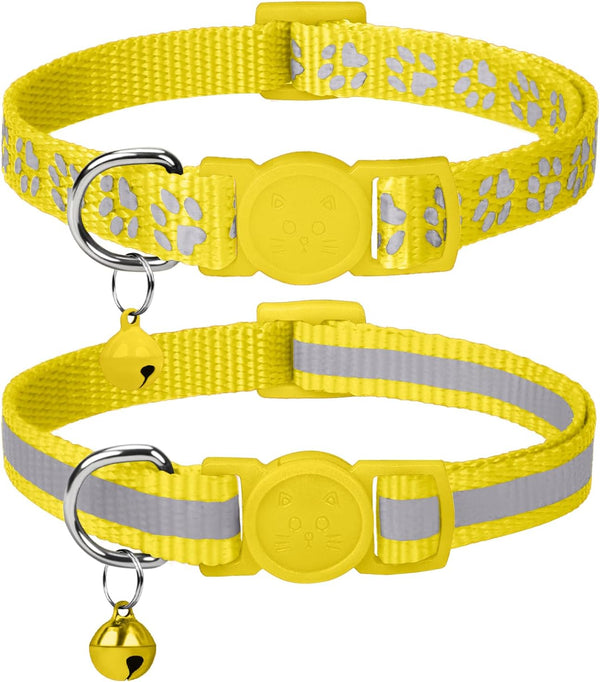 Taglory Reflective Cat Collar Breakaway with Bells, 2 Pack, Adjustable 7.5-12.5 Inch, Yellow