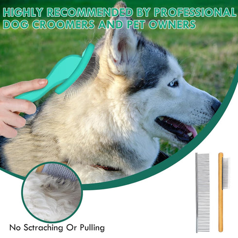 Large Green Dog Brush for Medium to Long Haired Pets, Slicker Brush Removes Loose Hair, Tangles, and Knots