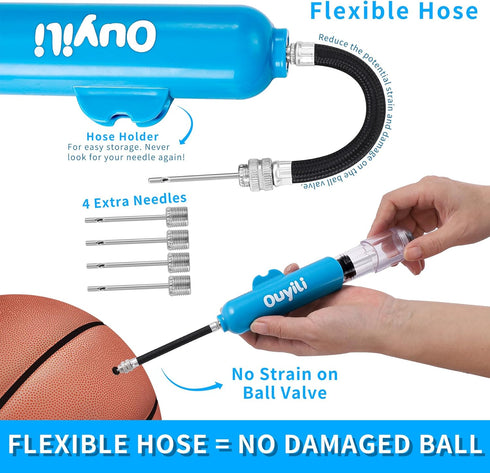 Sports Ball Pump Kit - Portable Air Pump Two-Way Dual Action Inflatable Perfect for Basketballs, Soccer Balls and More