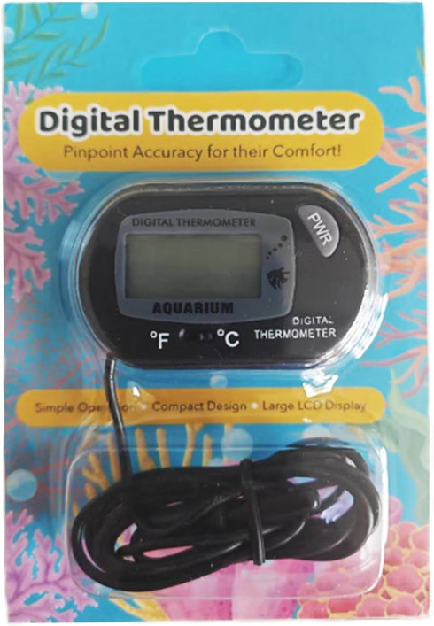 SunGrow Digital Betta Thermometer for Tropical Aquarium Fish, Black Color, 1 pc with Suction Cups and Battery