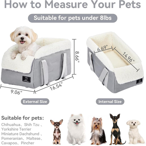 12 lbs Center Console Dog Car Seat for Small Dogs Under Secure Booster Seat with Safety Tether, Fits Most Cars & SUVs