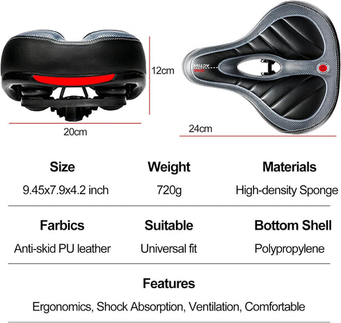 Waterproof Comfort Bike Saddle Seat with Dual Shock Absorbing Ball, Thickened Memory Foam for Indoor Cycling