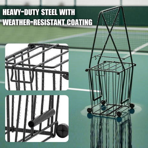 wasoyun 75 50 Tennis & Pickleball Hopper with Wheels Ball Pick Up Basket, Pickleball Ball Retriever Ball Holder Storage
