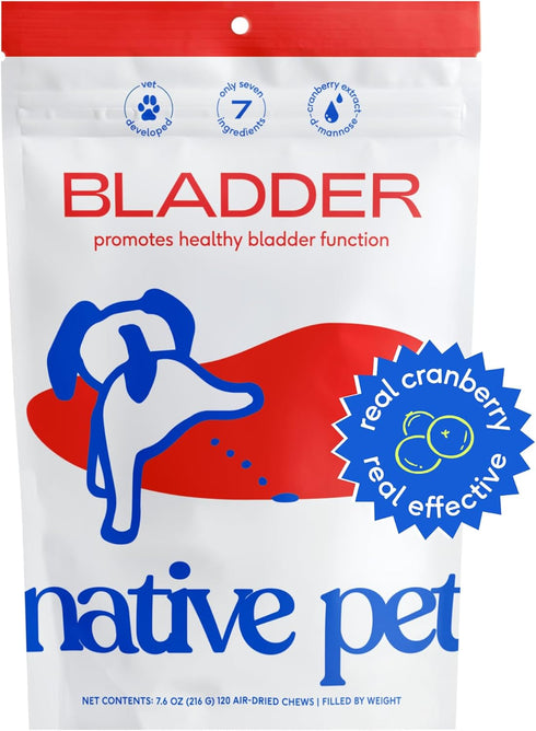 Native Pet Dog UTI Treatment, Cranberry Chews for Dogs and Cats, Bladder Control Supplement - 120 Chews