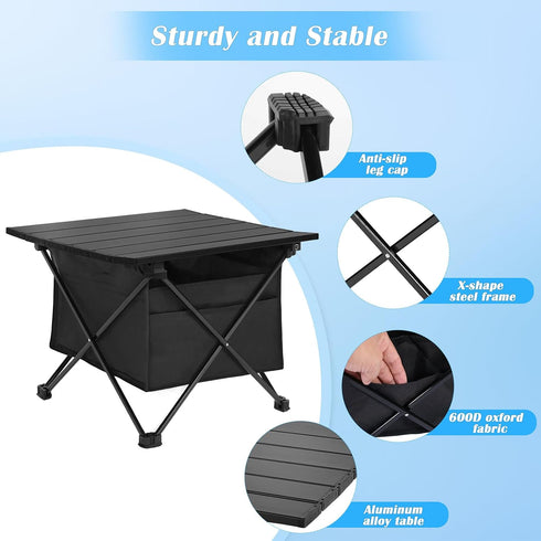 Foldable Small Folding Table, Portable with High-Capacity Storage for Outdoor Camping, BBQ, Picnics, Cooking