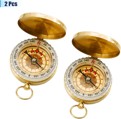 Rovella 2Pcs Metal Camping Survival Compass, Brass Pocket Compass, Glow in The Dark Survival Gear for Hiking Camping